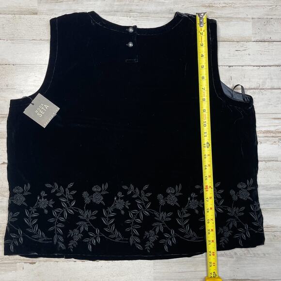 MODA SETA Black Velour Velvet Tank Holiday  Top Shirt Sleeveless  SZ XL C101642 - Picture 6 of 6